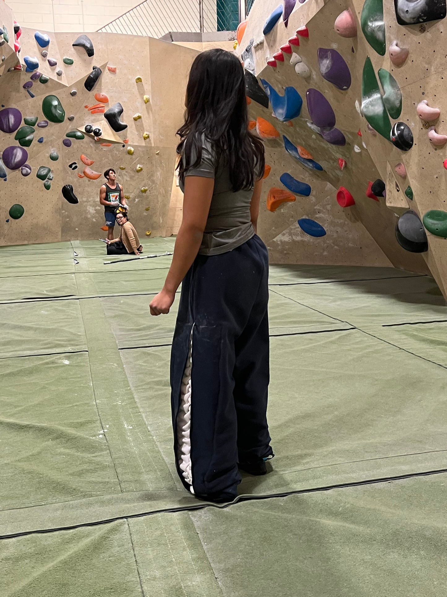 Smocked wide navy sweat pants